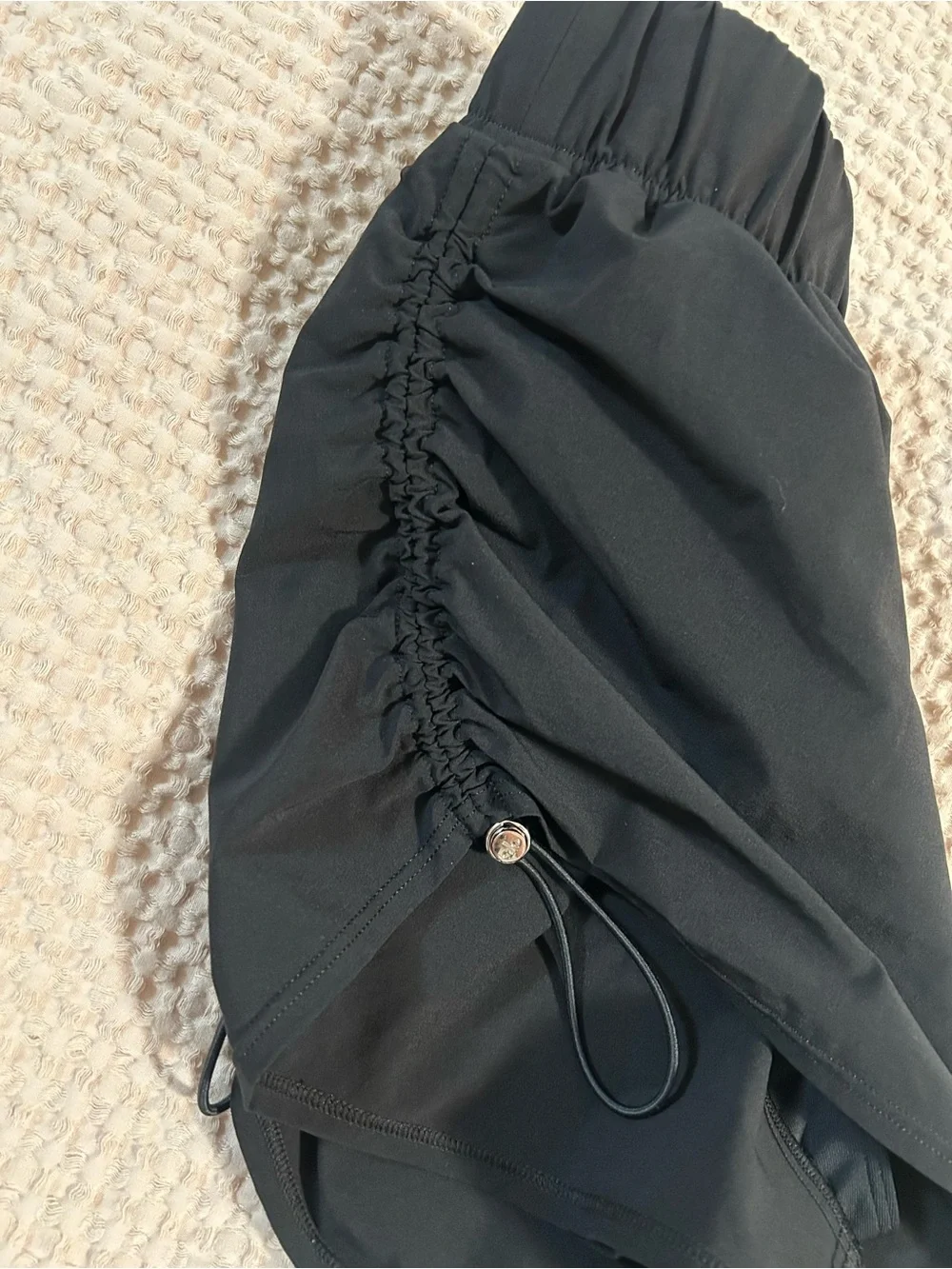 ALO Yoga Black Drawstring Side-Ruched Shorts